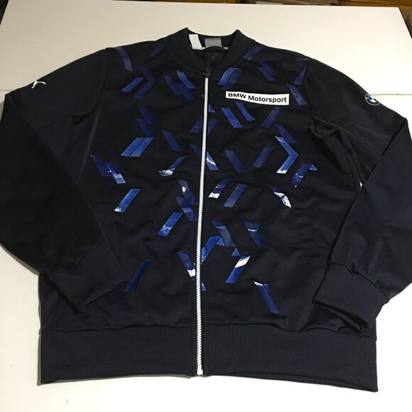Puma BMW Motorsport Track Jacket Mens Medium Full Zip Black Blue Racing - Picture 1 of 13